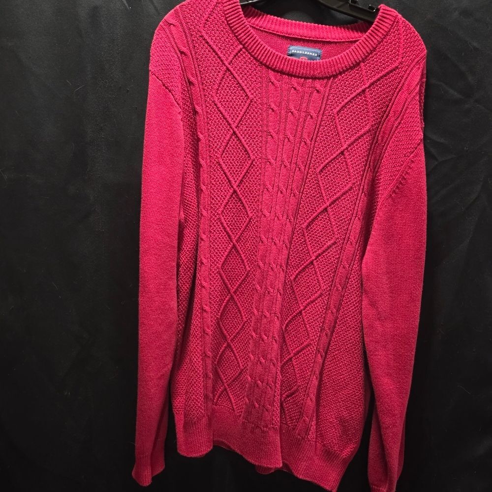 Saddlebred cable-knit sweater Red Size L cotton crewneck pullover 100% Cotton